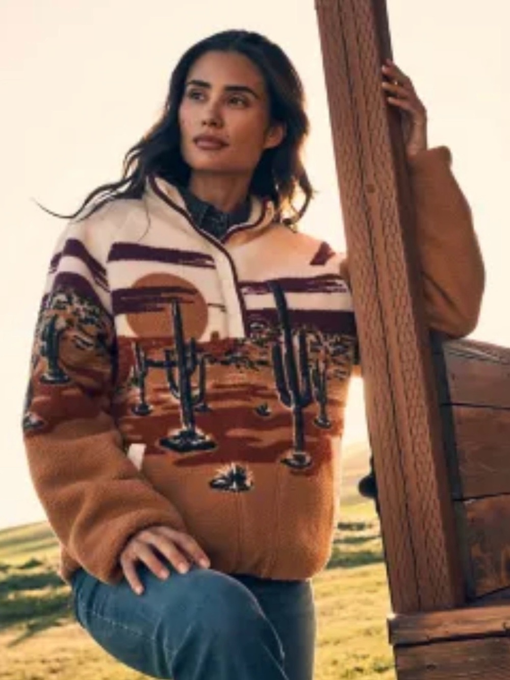Wrangler Retro Half-Snap Sherpa Pullover in Tan Desert Cactus - Size S